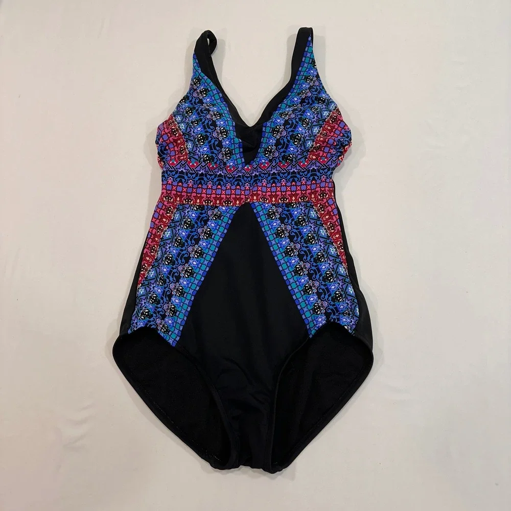 Embrace Your Curves One Piece‎ Swimsuit Womens Size S Black Mosaic | Boho Core